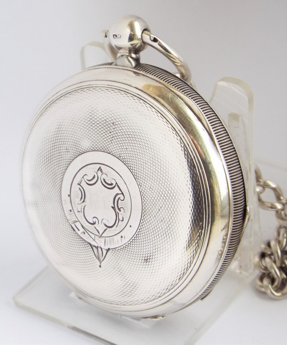 Antique silver Waltham pocket watch and chain. View III