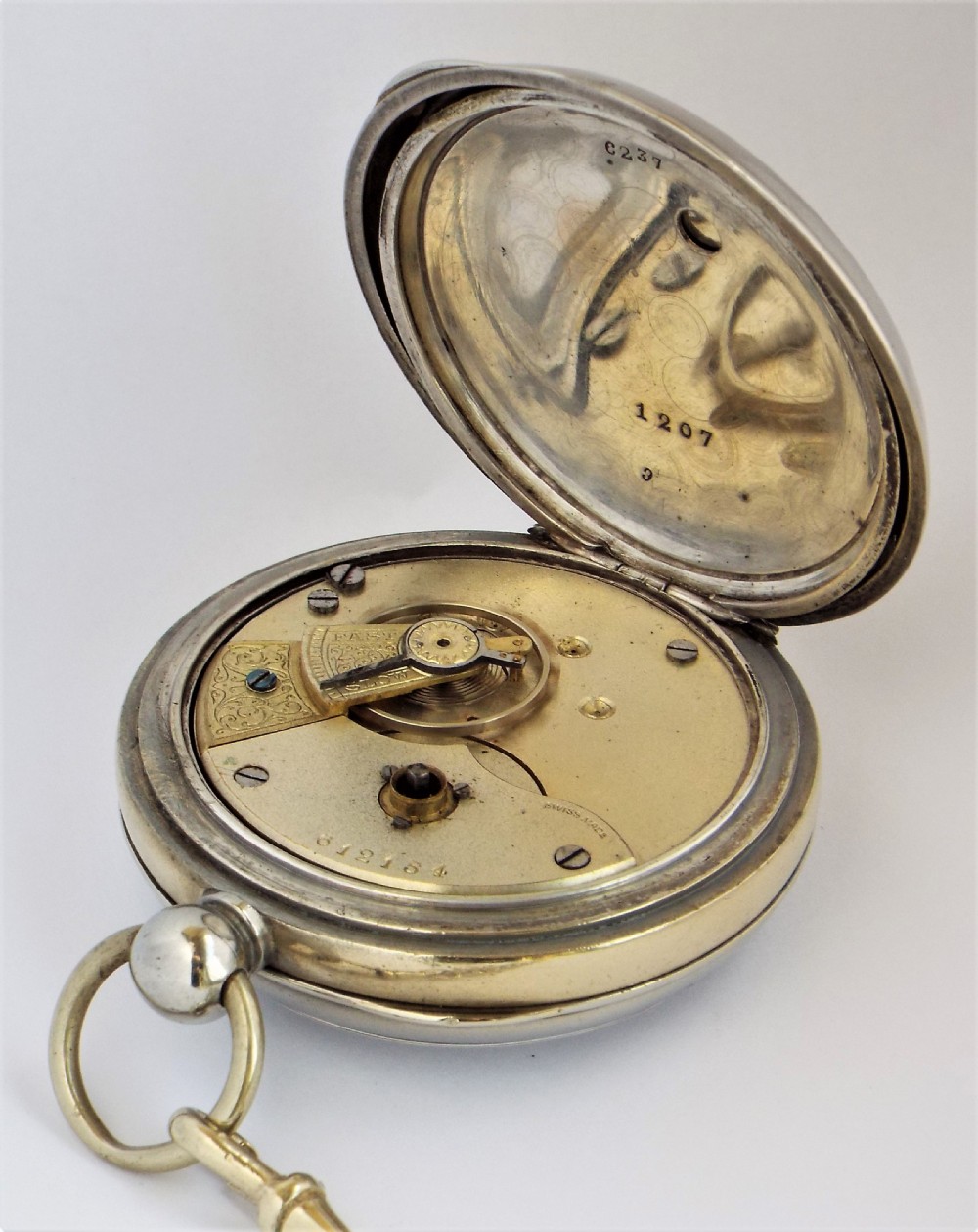 Vintage 1920s Swiss pocket watch & chain. View IV