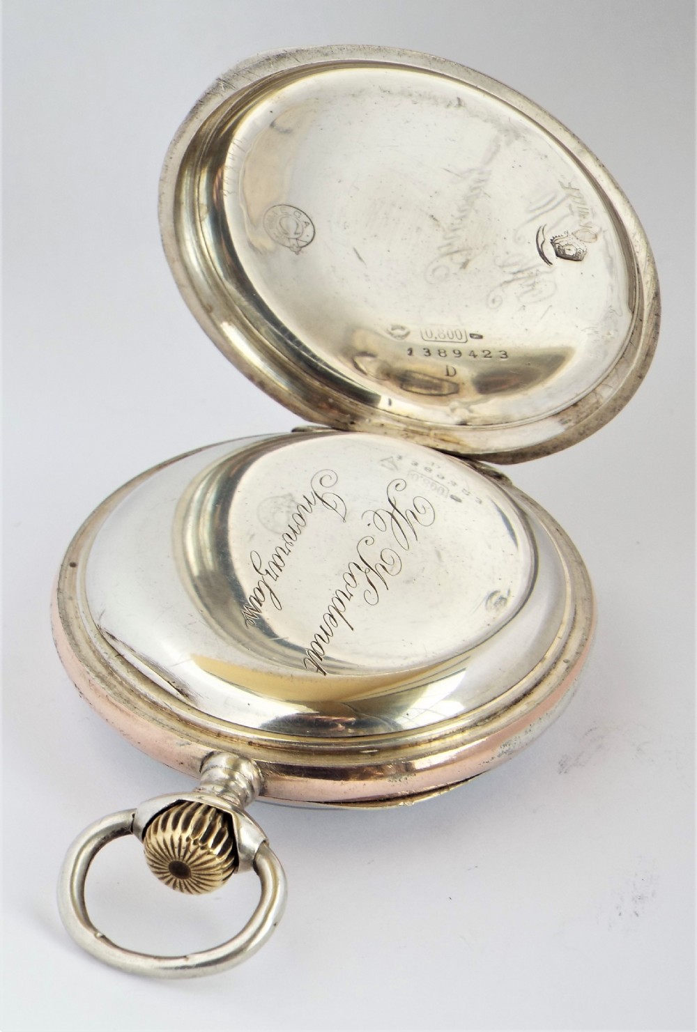 Antique silver Omega pocket watch. View III