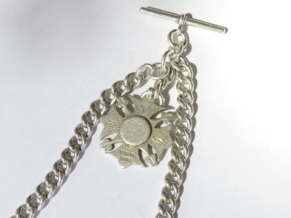 Antique silver double watch albert and fob View II