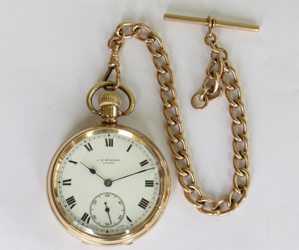Antique J W Benson pocket watch and chain View II