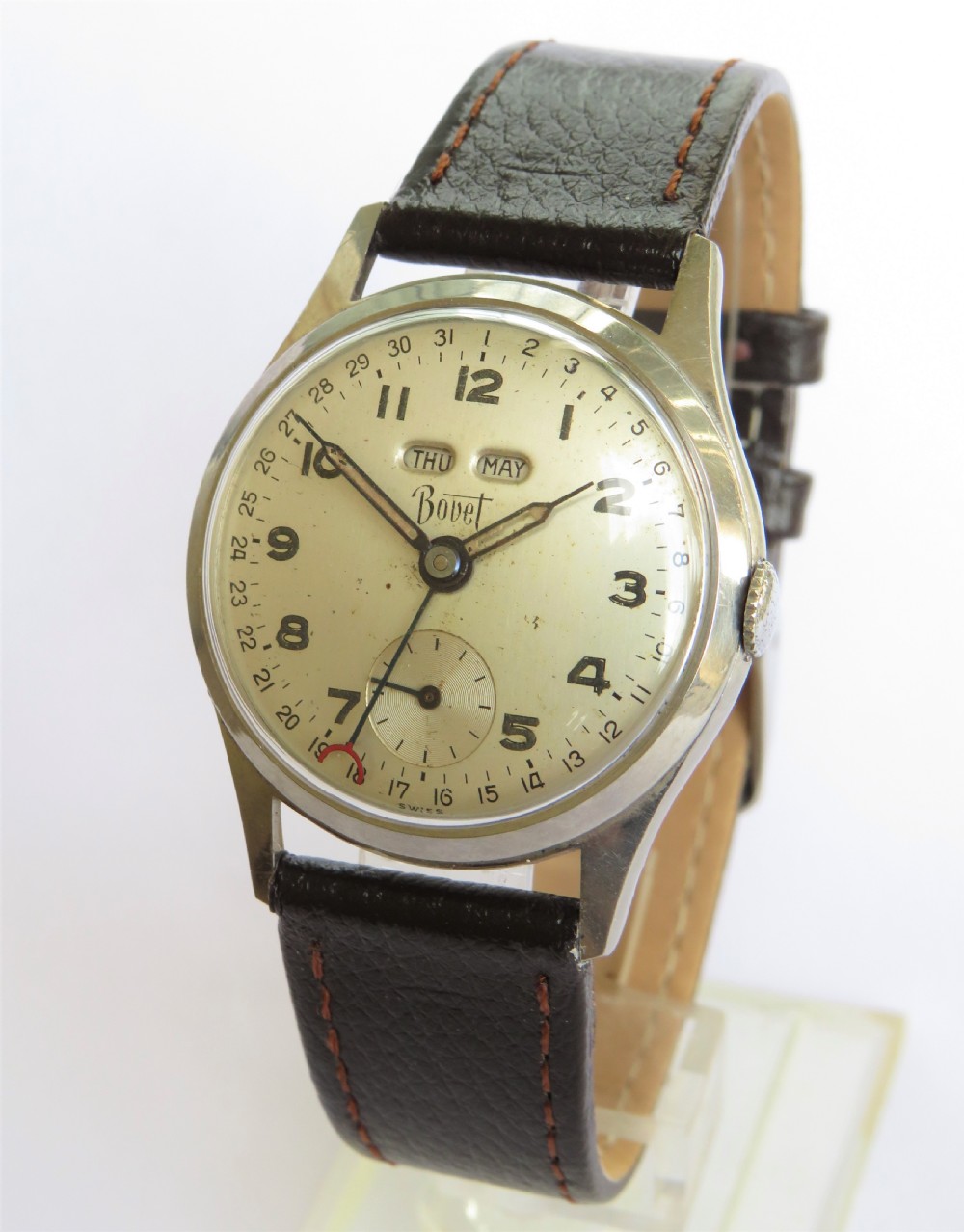 Gents 1950s Bovet triple date wrist watch