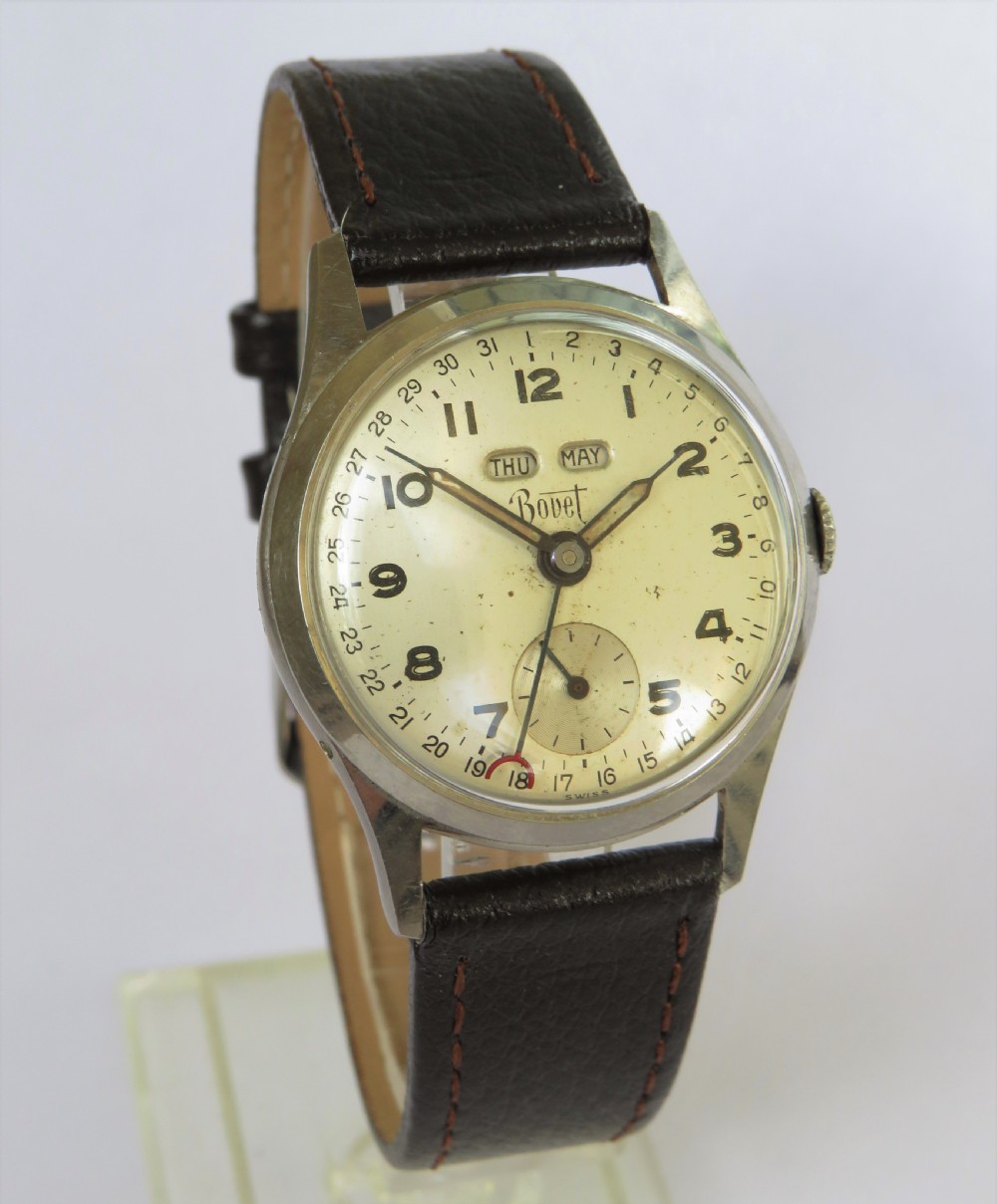 Gents 1950s Bovet triple date wrist watch View II
