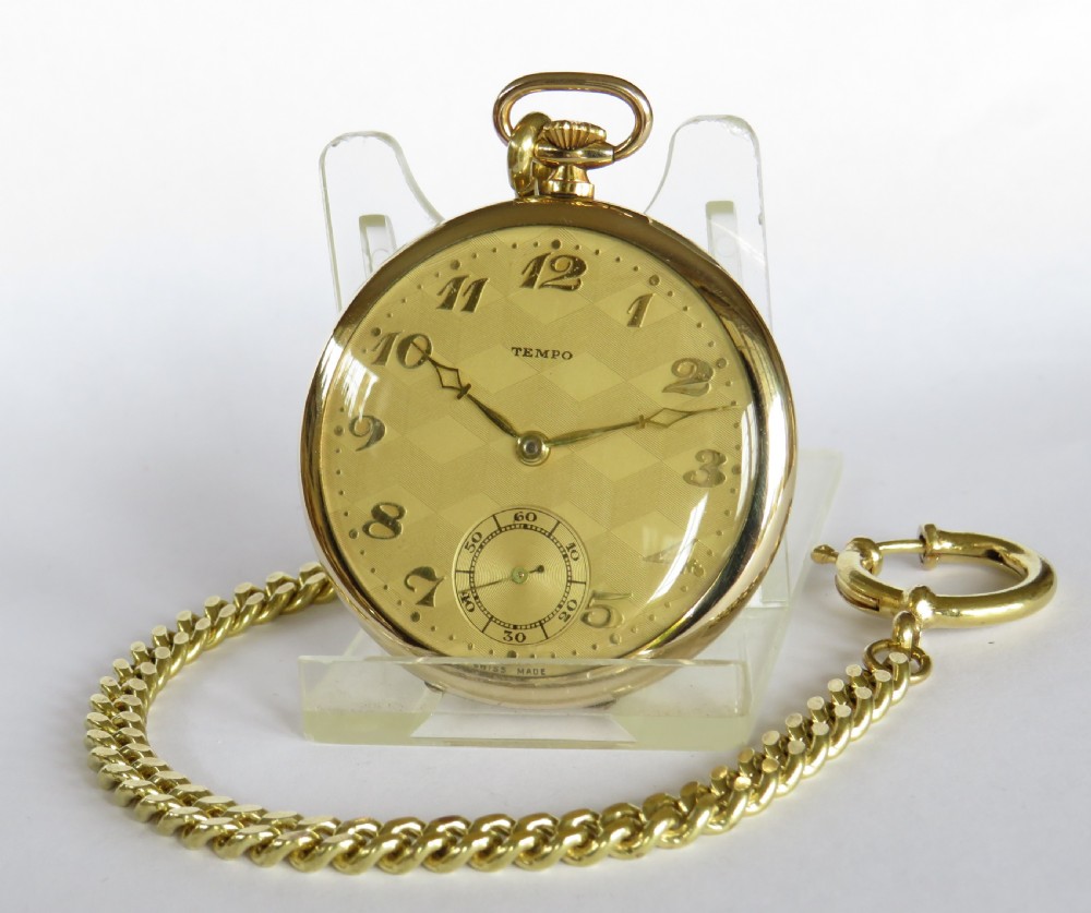 A 1930s Tempo pocket watch & chain. View II