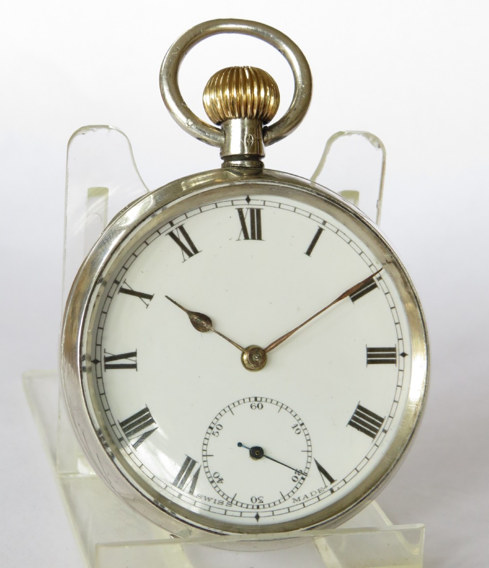 Antique Swiss silver pocket watch, 1919 View II