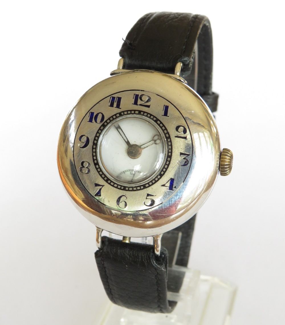 Antique silver half hunter wrist watch