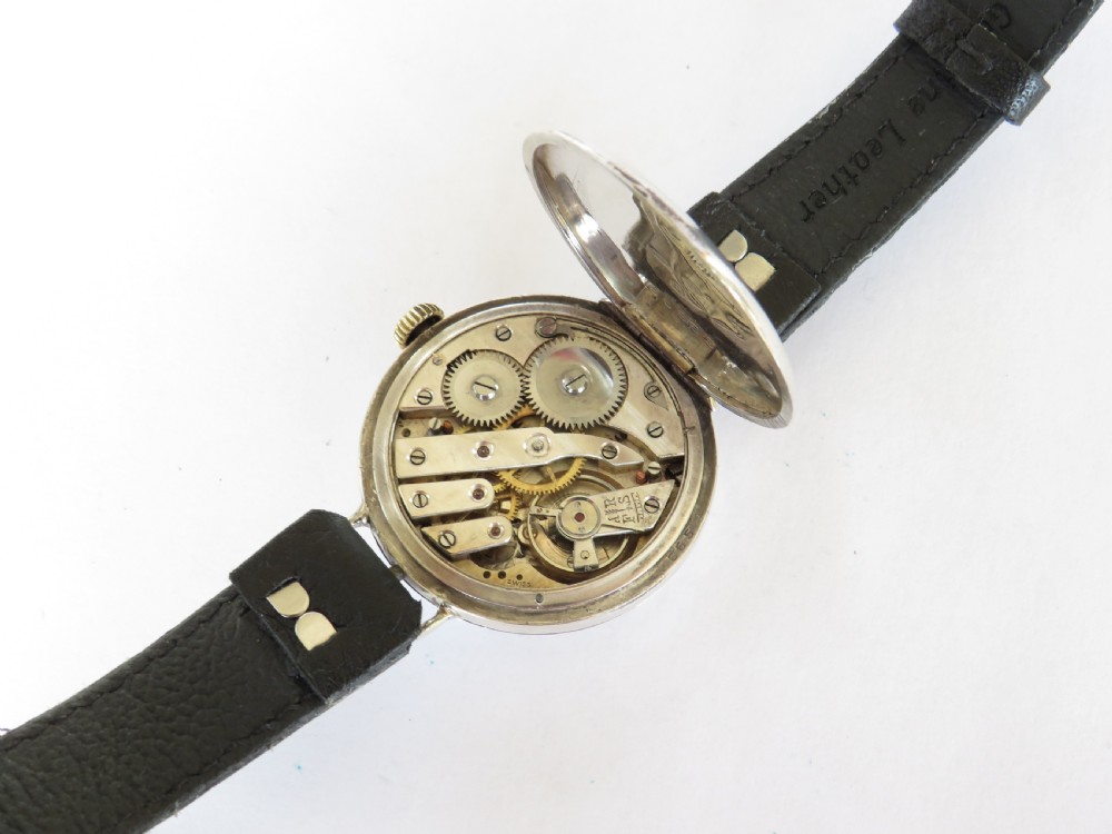 Antique silver half hunter wrist watch View VI