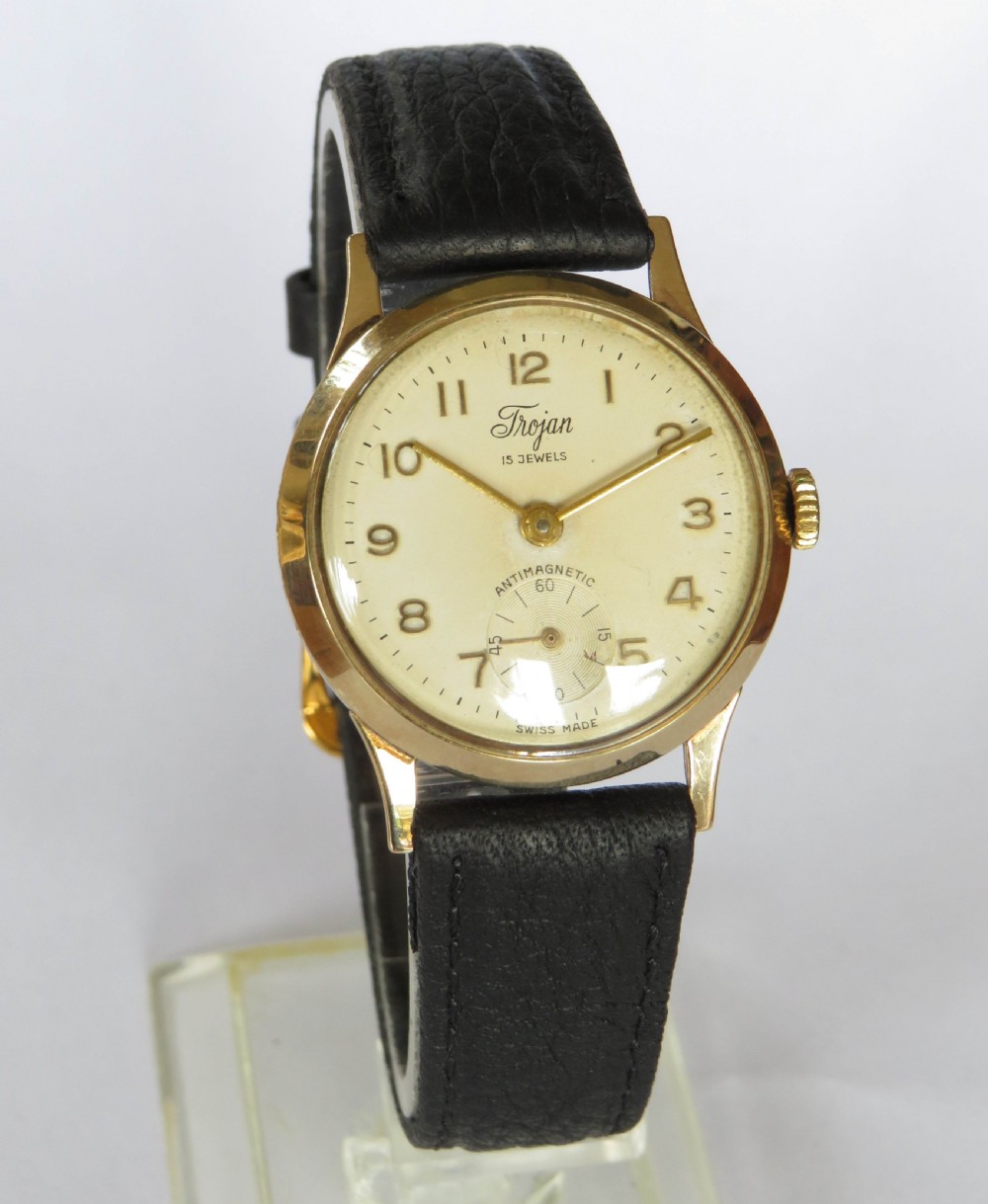 Mid-size 9ct gold Trojan wrist watch, 1958 View II