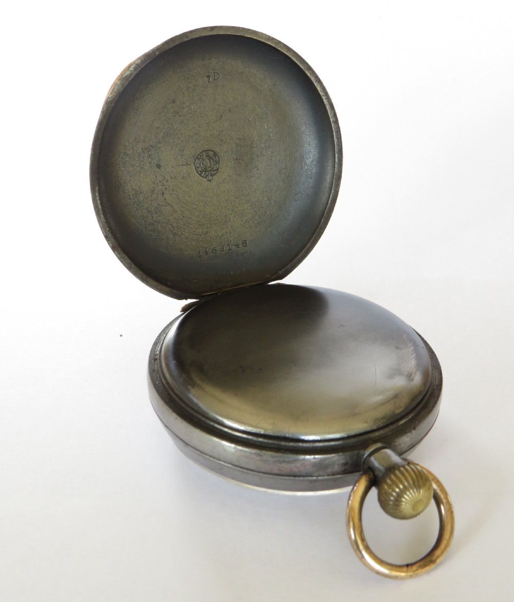 An antique gun metal Omega pocket watch. View III