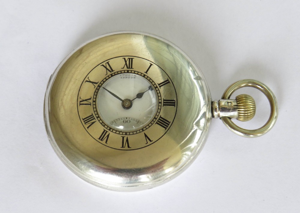 Silver Cyma half hunter pocket watch for J W Benson