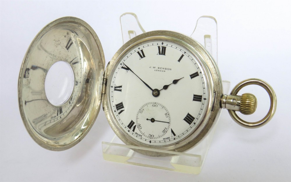 Silver Cyma half hunter pocket watch for J W Benson View V