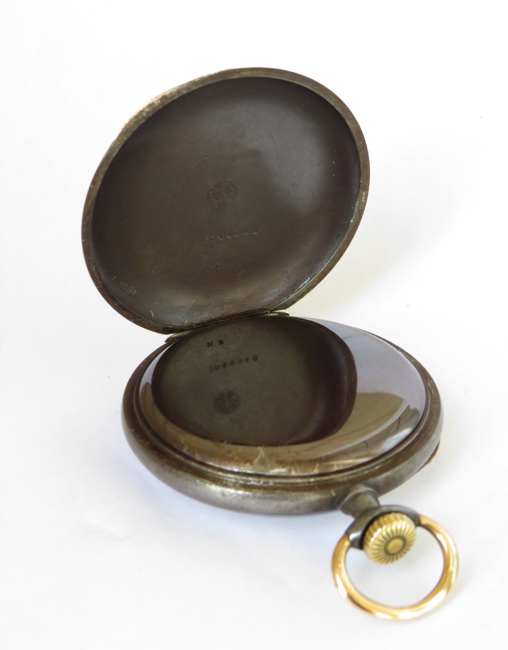 Antique Omega gun metal pocket watch View II