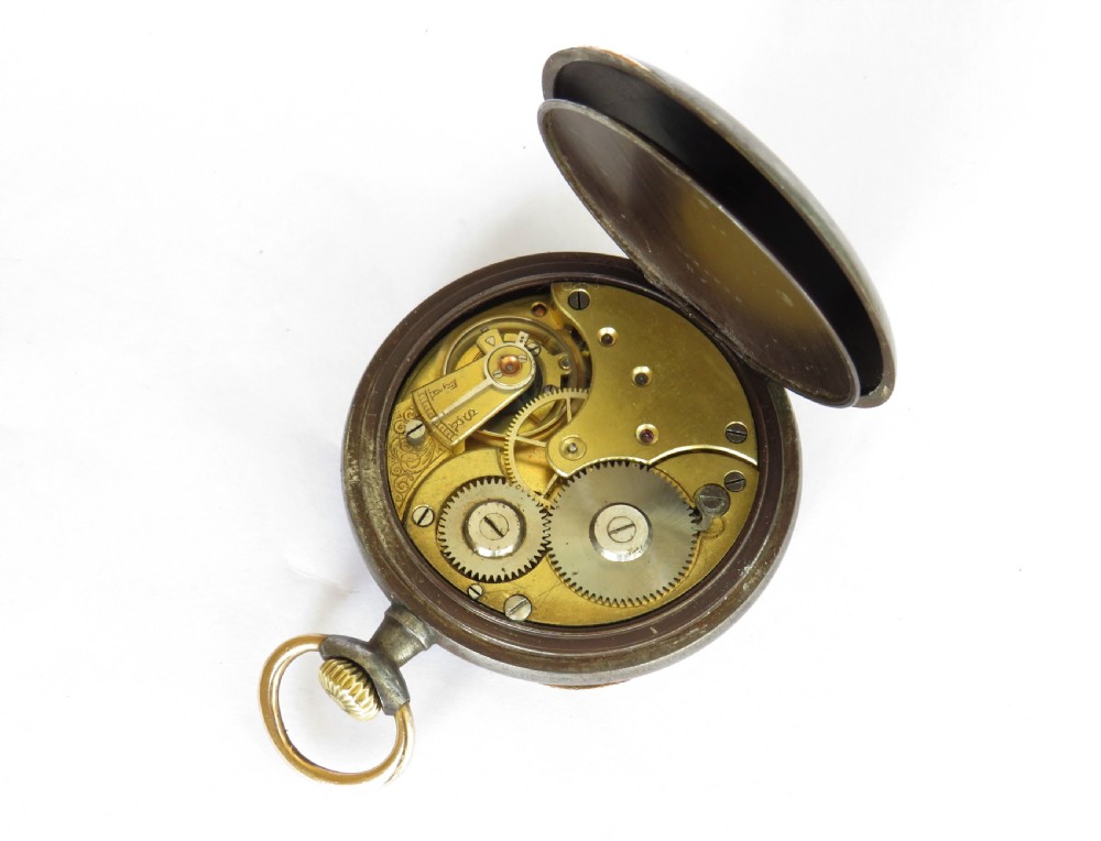 Antique Omega gun metal pocket watch View III