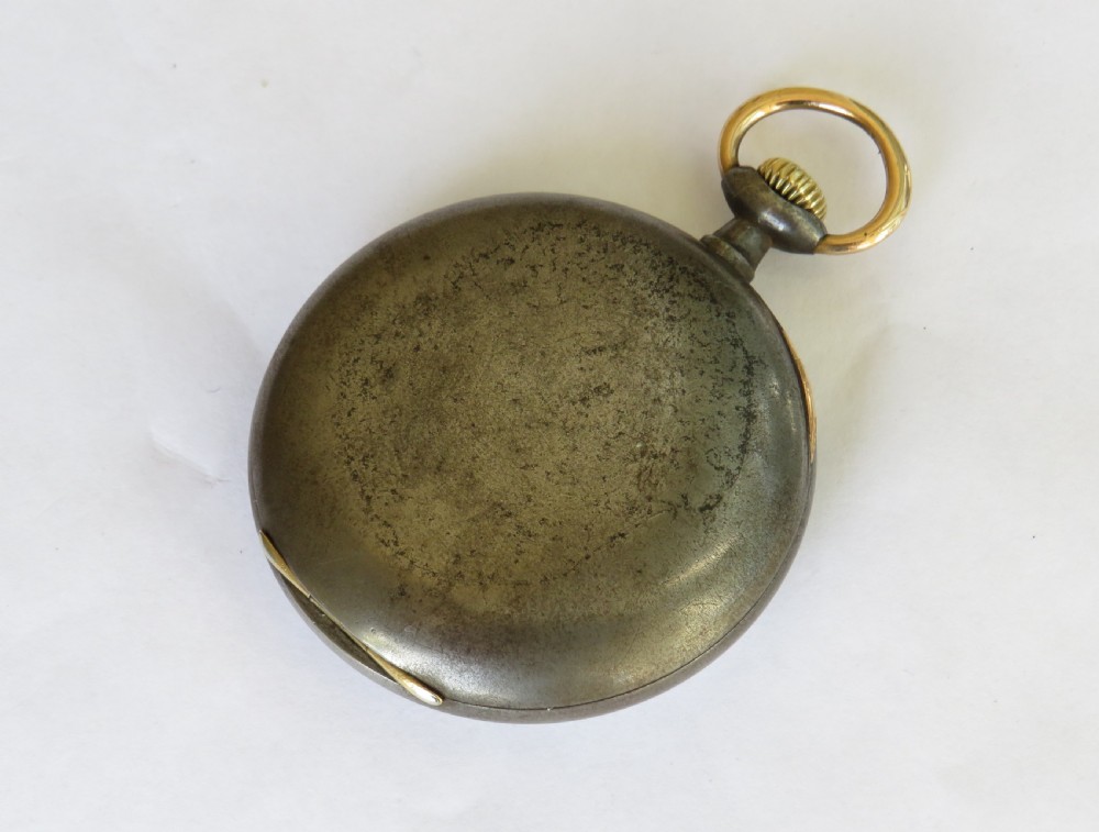 Antique Omega gun metal pocket watch View V