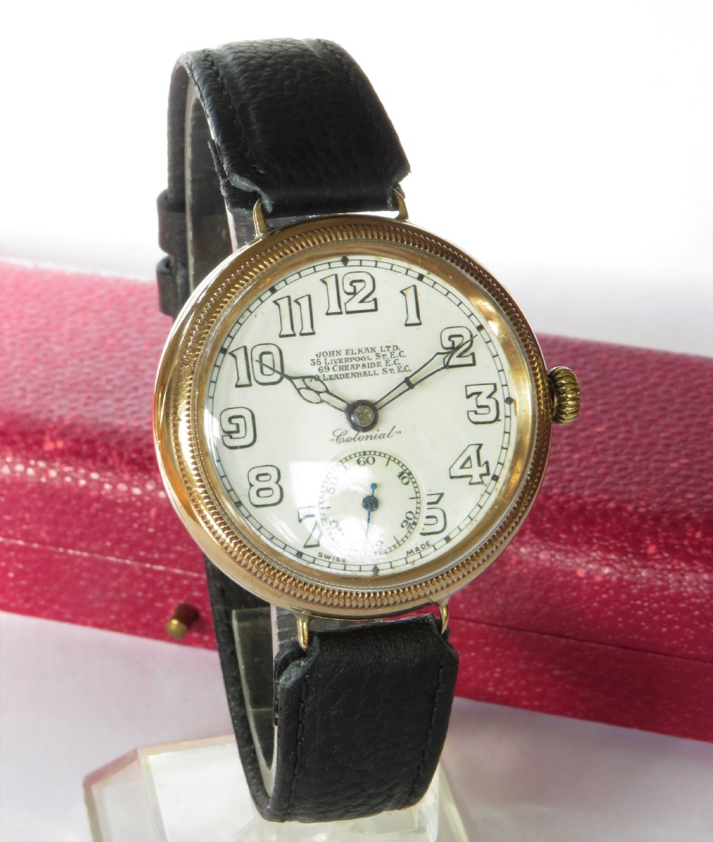 Gents 9ct gold Colonial wrist watch, John Elkan View II
