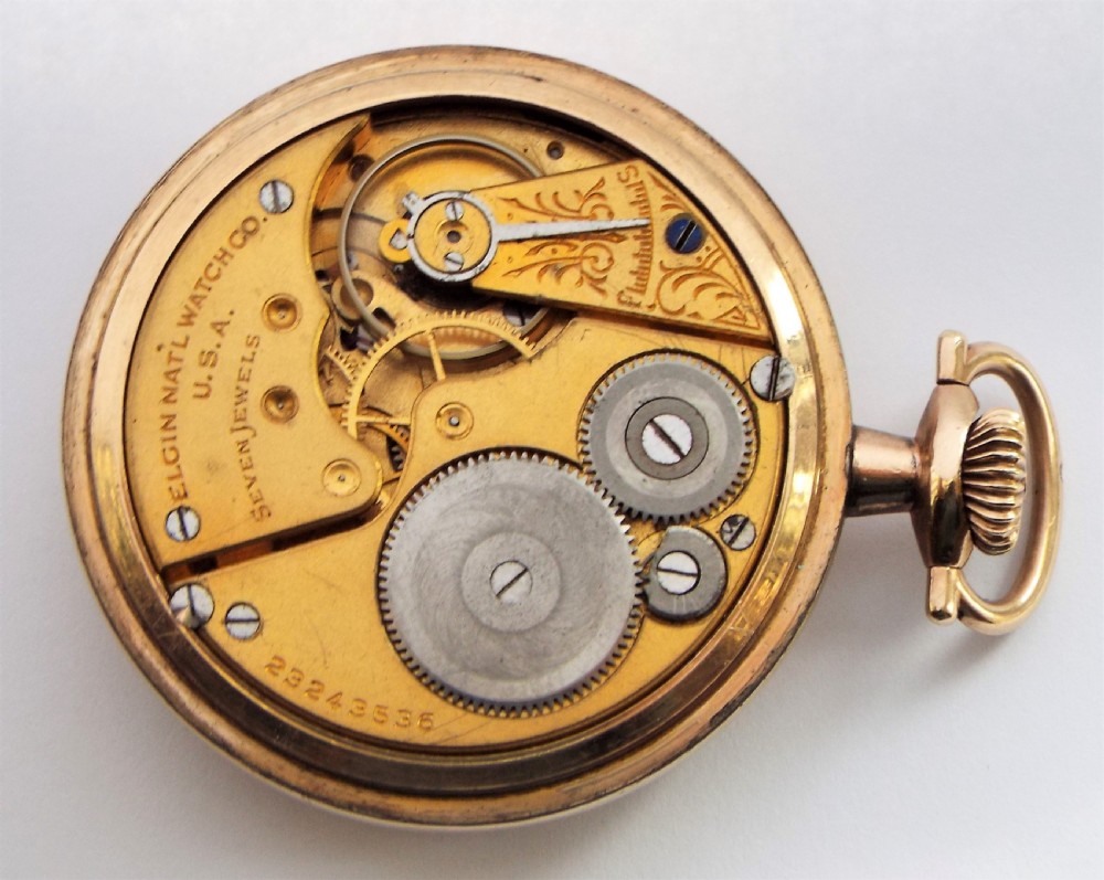 Antique 1920s Elgin stem winding pocket watch. View III