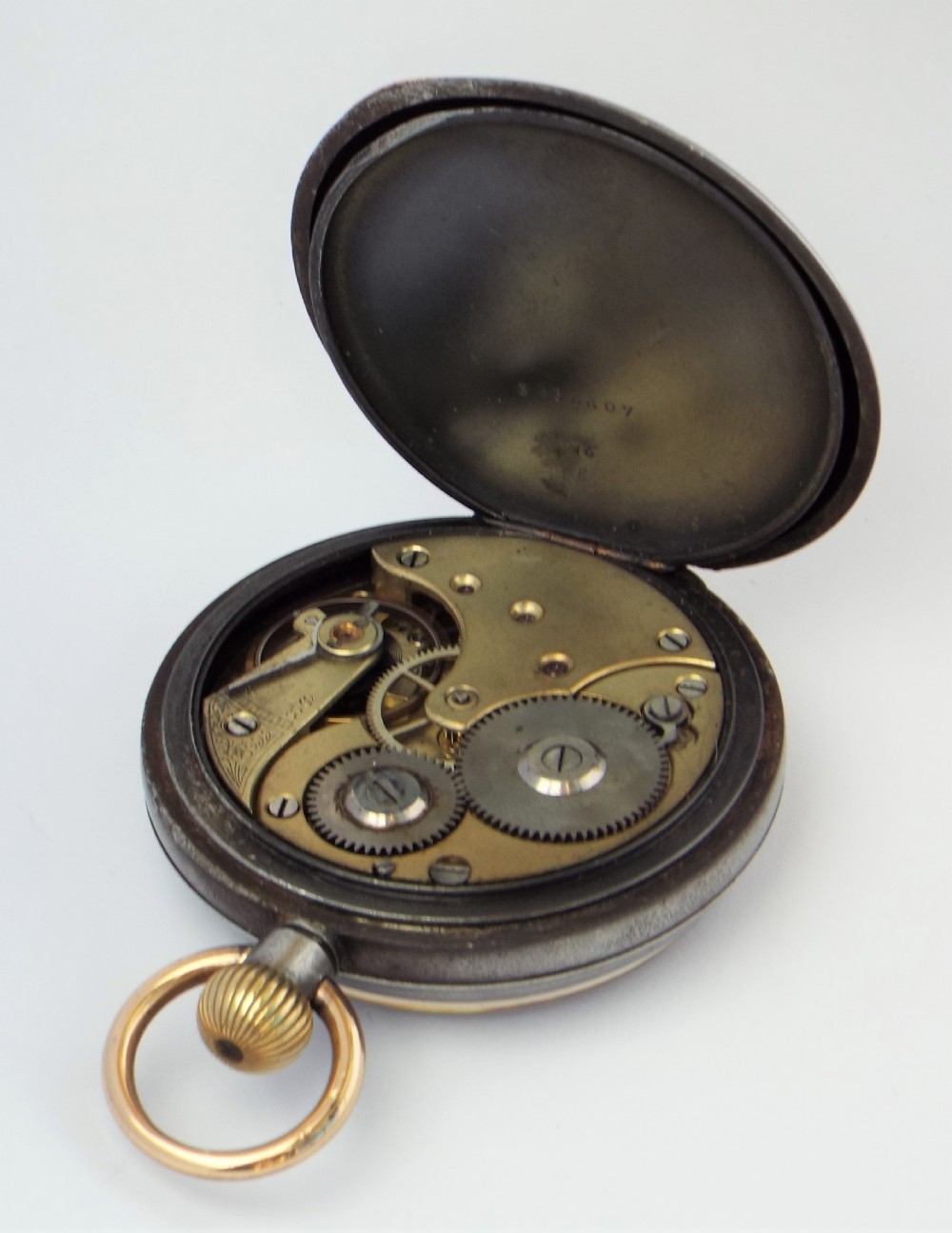 An antique gun metal Omega pocket watch c1910. View IV
