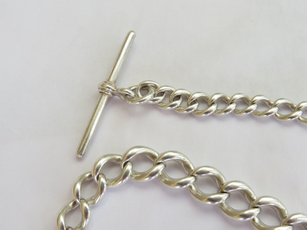 Antique single silver pocket watch albert chain View II