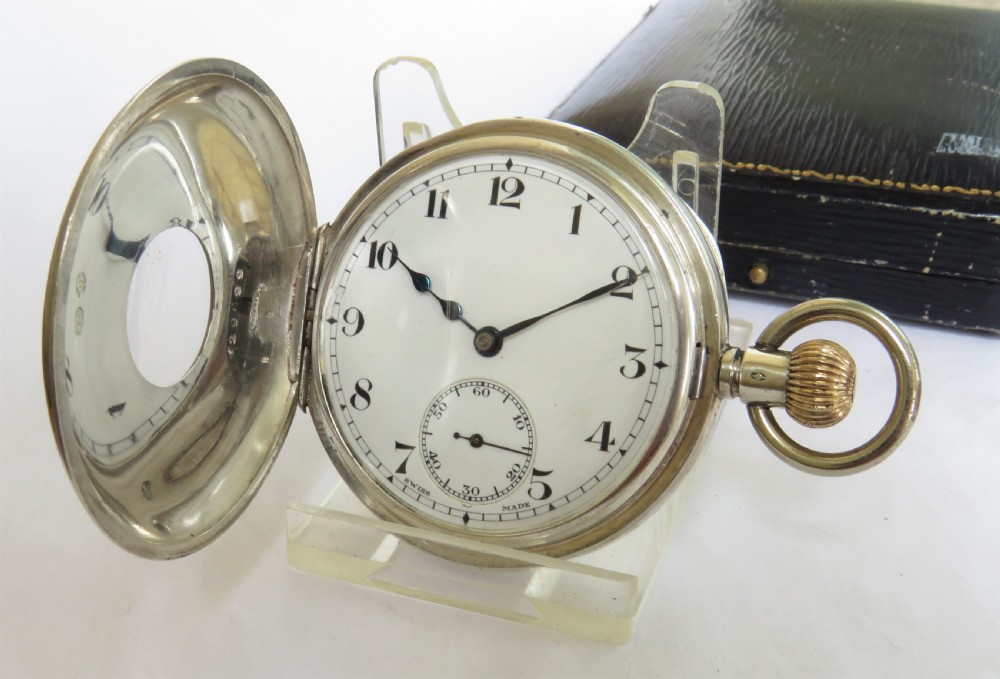 Antique silver Tavannes half hunter pocket watch View II