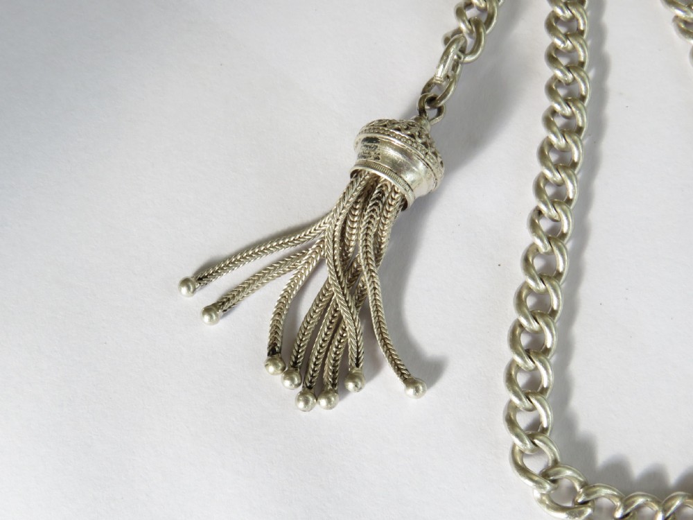 Antique silver single pocket watch chain View II