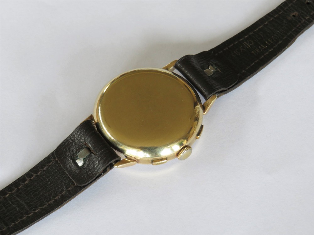 Gents 9ct gold Landeron chronograph wrist watch View IV
