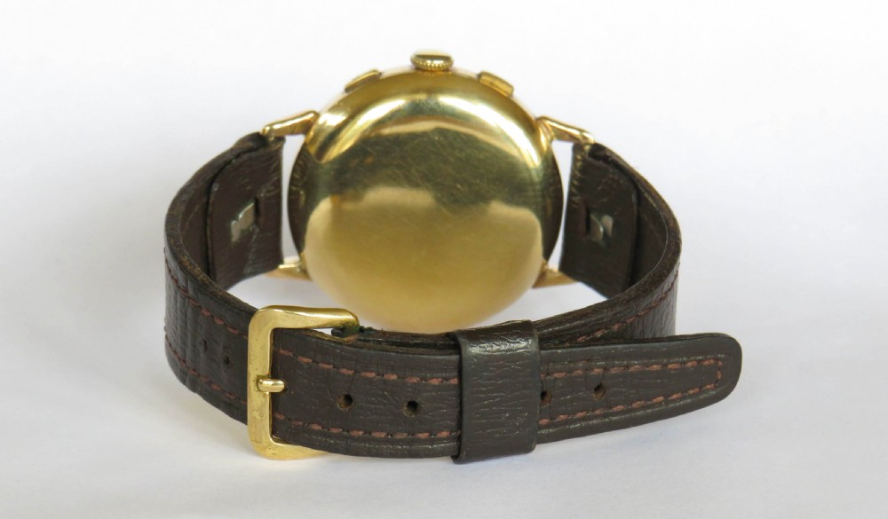 Gents 9ct gold Landeron chronograph wrist watch View V