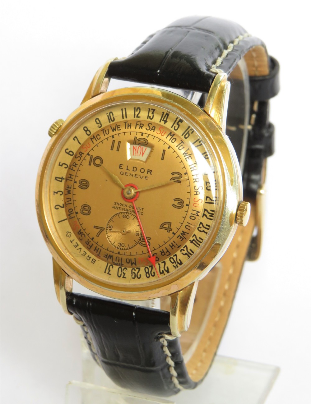 Gents 1950s Eldor Geneve triple date wrist watch
