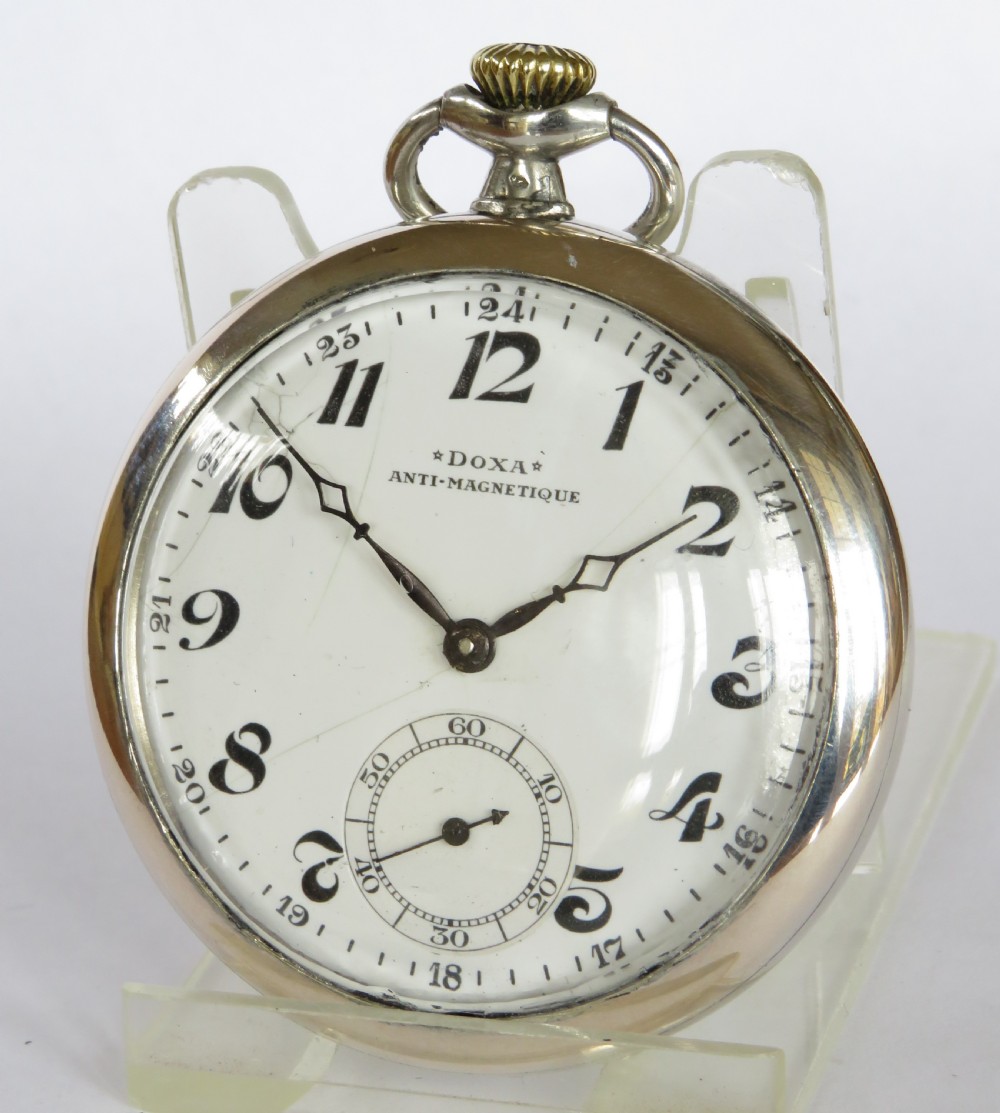 Historical 1930s silver Doxa pocket watch View V