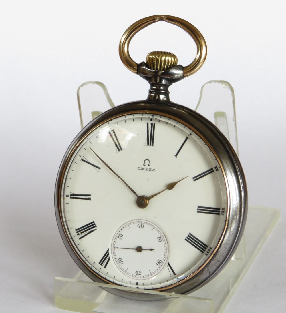 Antique Omega gun metal pocket watch