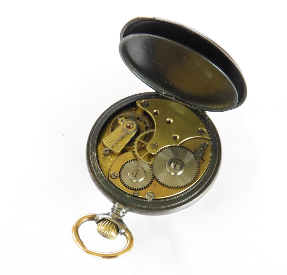 Antique Omega gun metal pocket watch View III