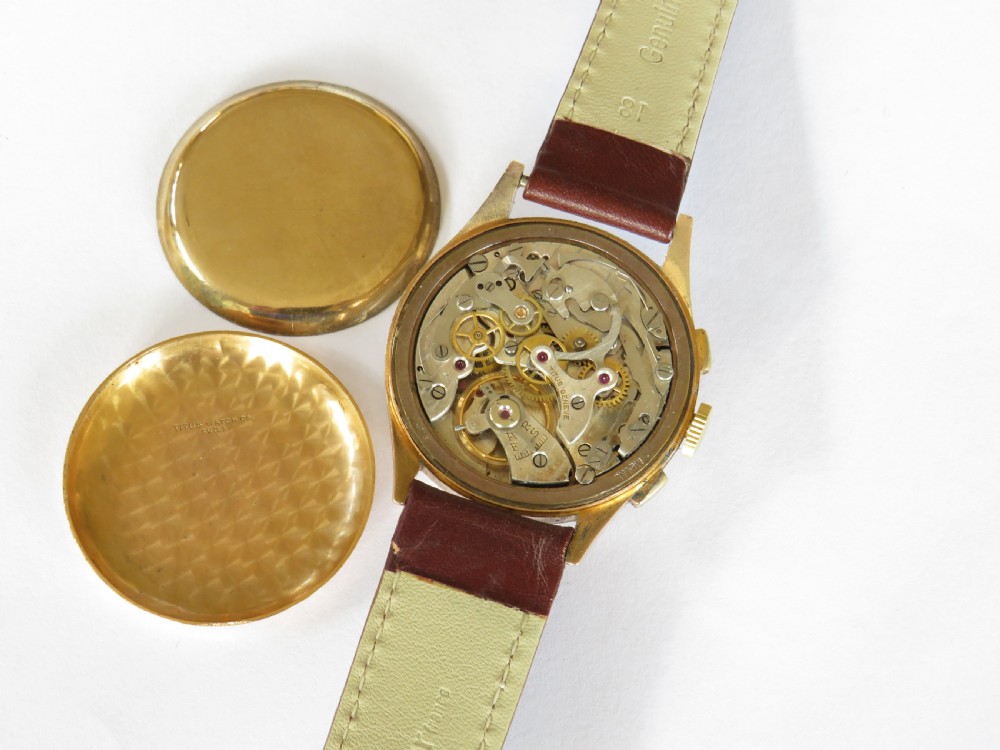 Gents 1950s 18k rose gold Titus chronograph View II