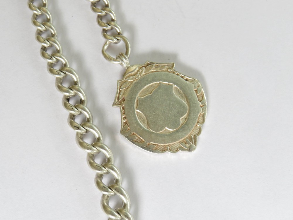 Antique single silver pocket watch chain and fob View II