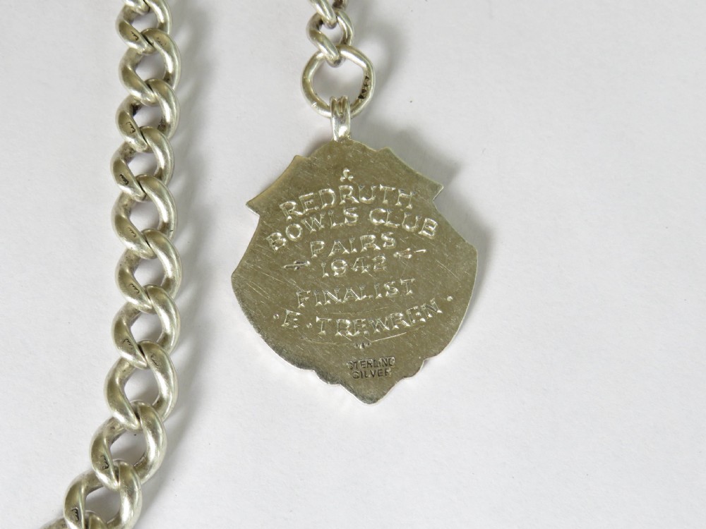Antique single silver pocket watch chain and fob View III