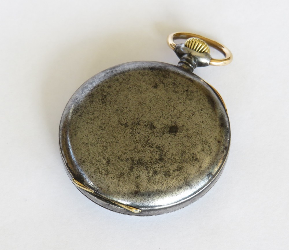 Antique Omega gun metal pocket watch View V