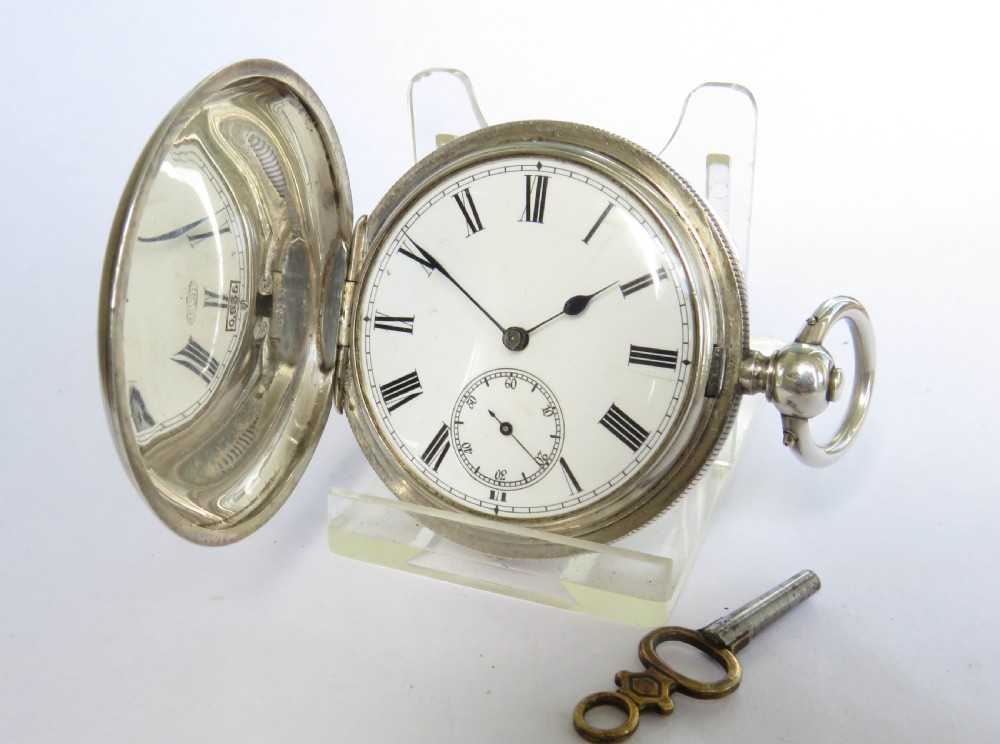 Antique silver hunter pocket watch for J W Benson