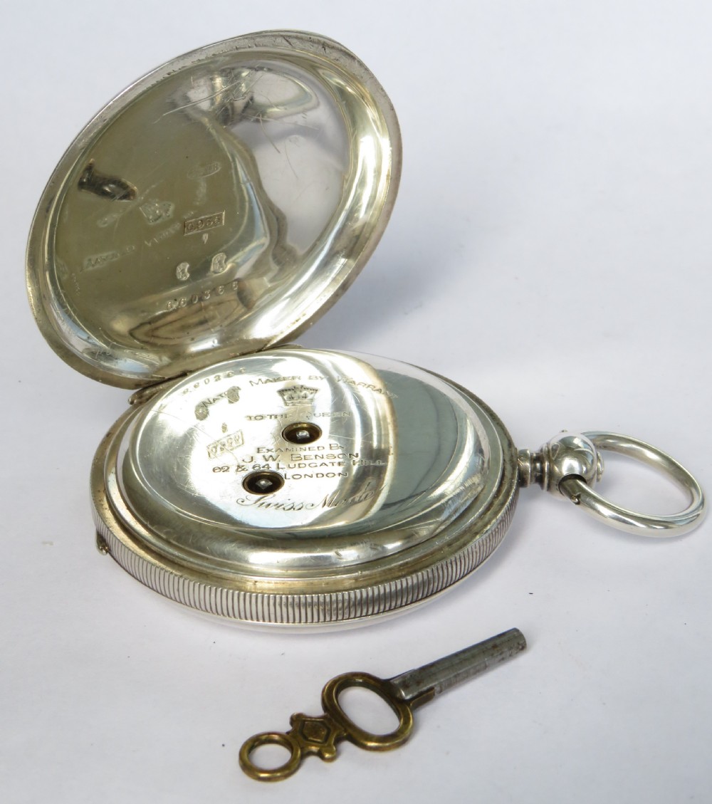 Antique silver hunter pocket watch for J W Benson View II