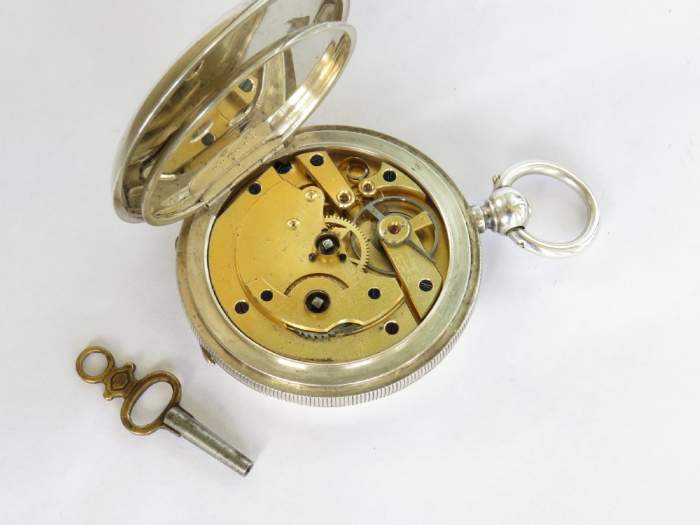 Antique silver hunter pocket watch for J W Benson View III