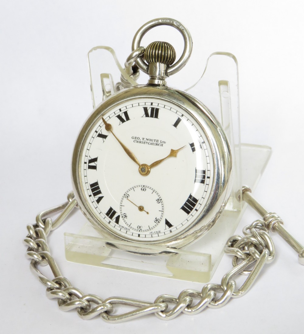 Silver 1923 Buren pocket watch and chain