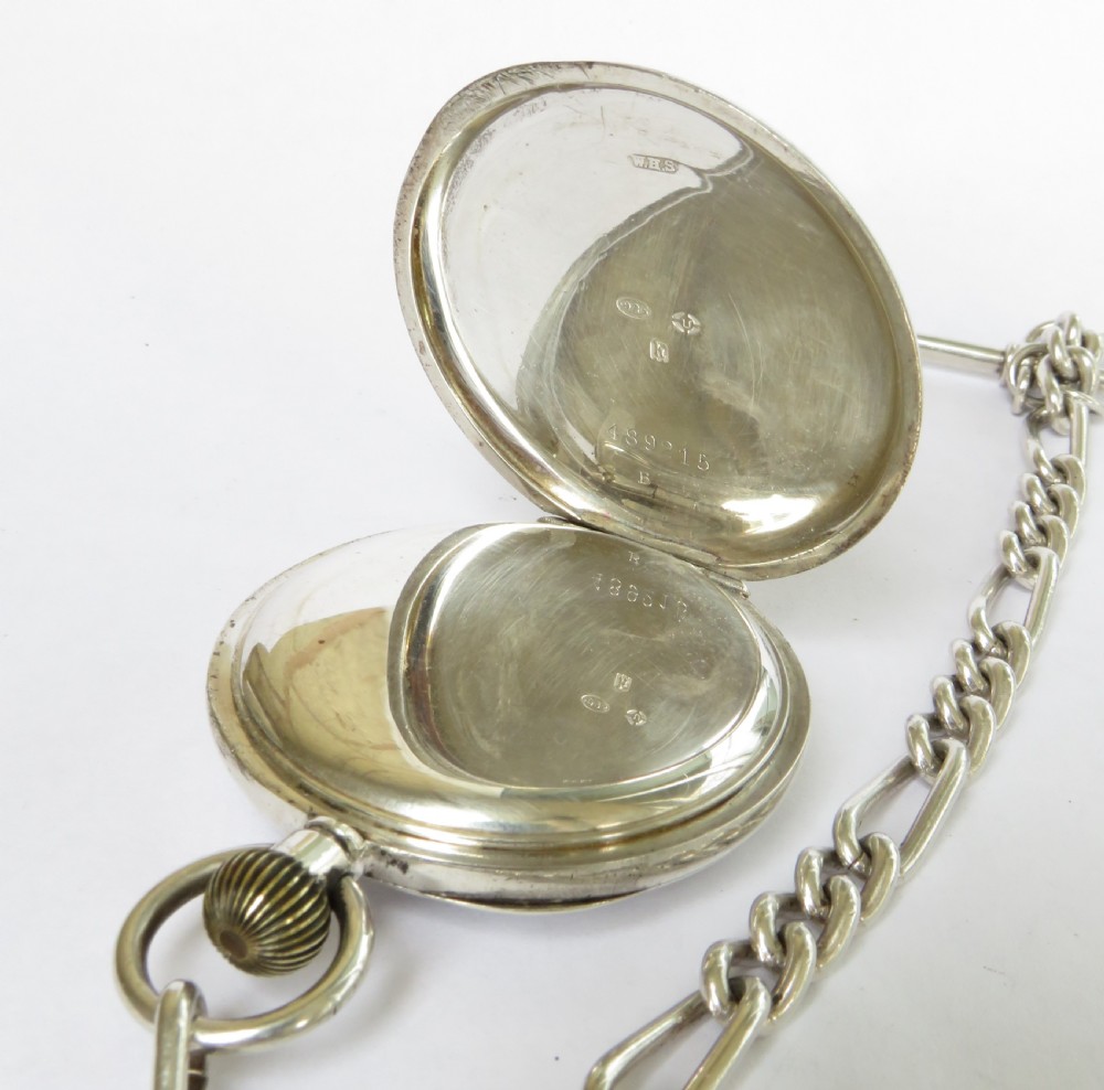 Silver 1923 Buren pocket watch and chain View II