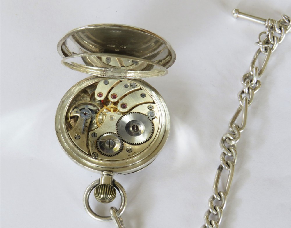 Silver 1923 Buren pocket watch and chain View III