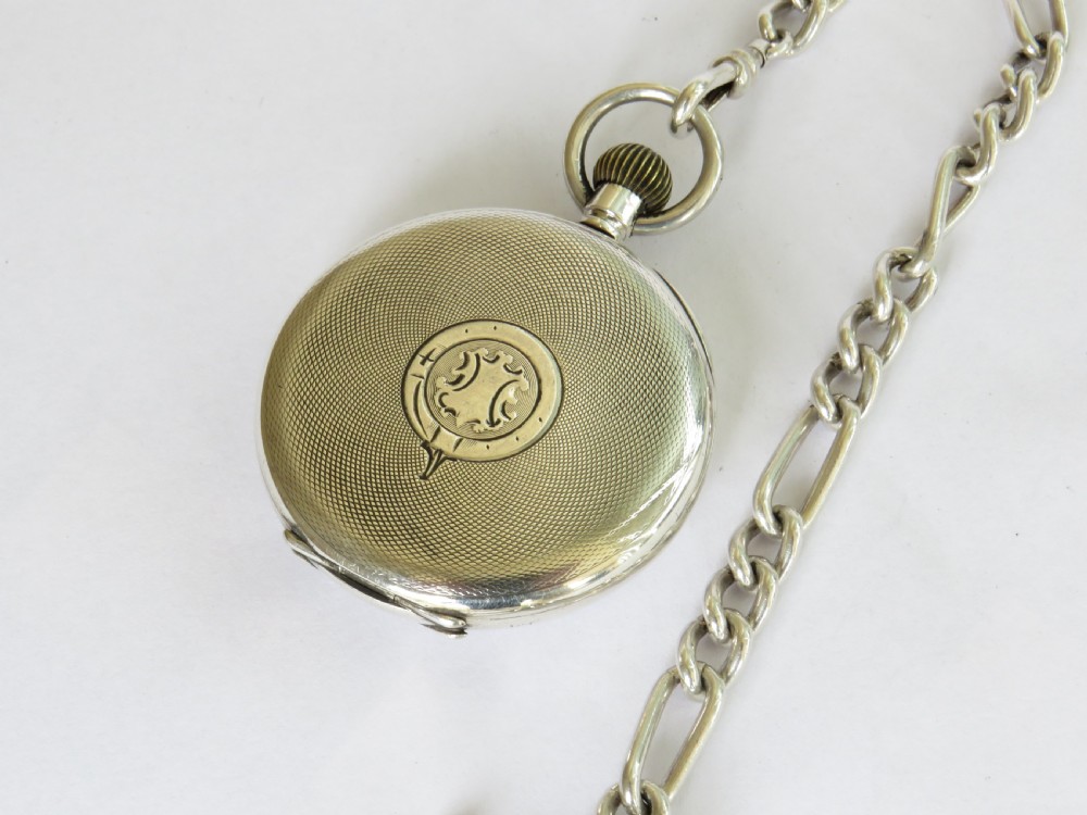 Silver 1923 Buren pocket watch and chain View IV