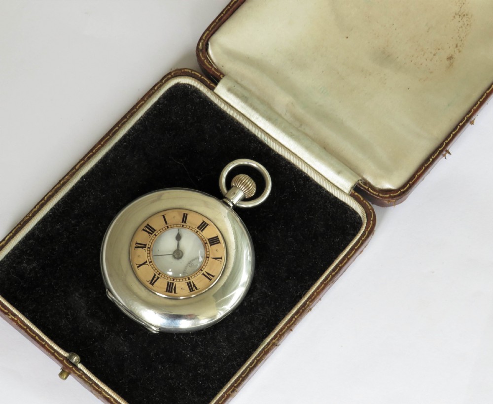 Antique silver and rose gold Electa half hunter pocket watch View II