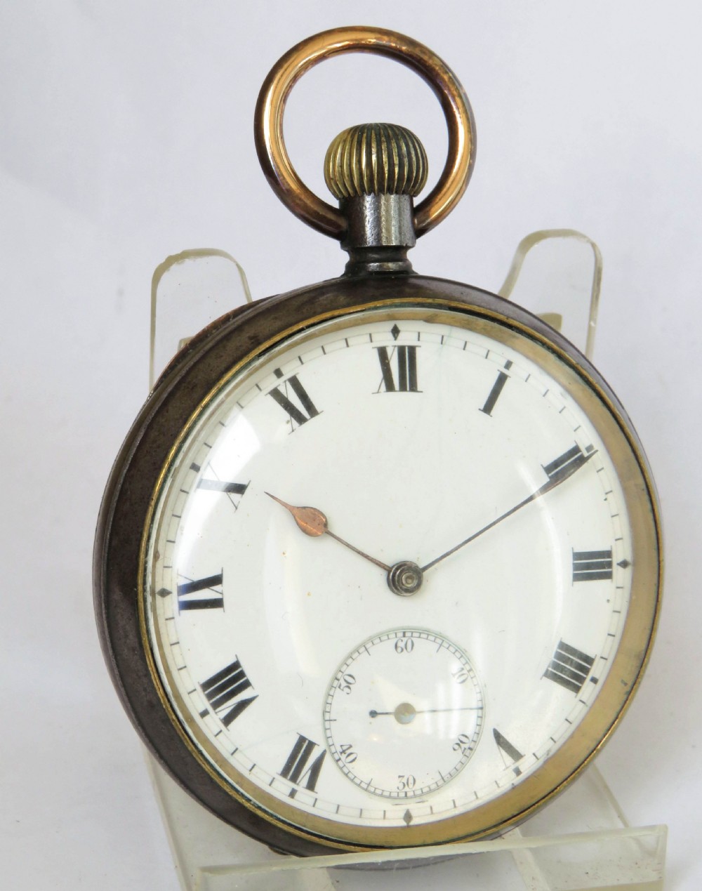 Antique Omega gun metal pocket watch View II