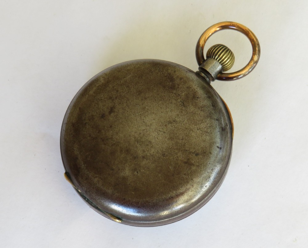 Antique Omega gun metal pocket watch View III