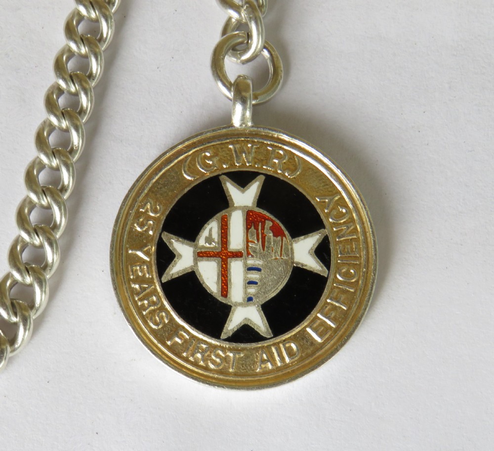 Antique single silver watch chain and fob View II
