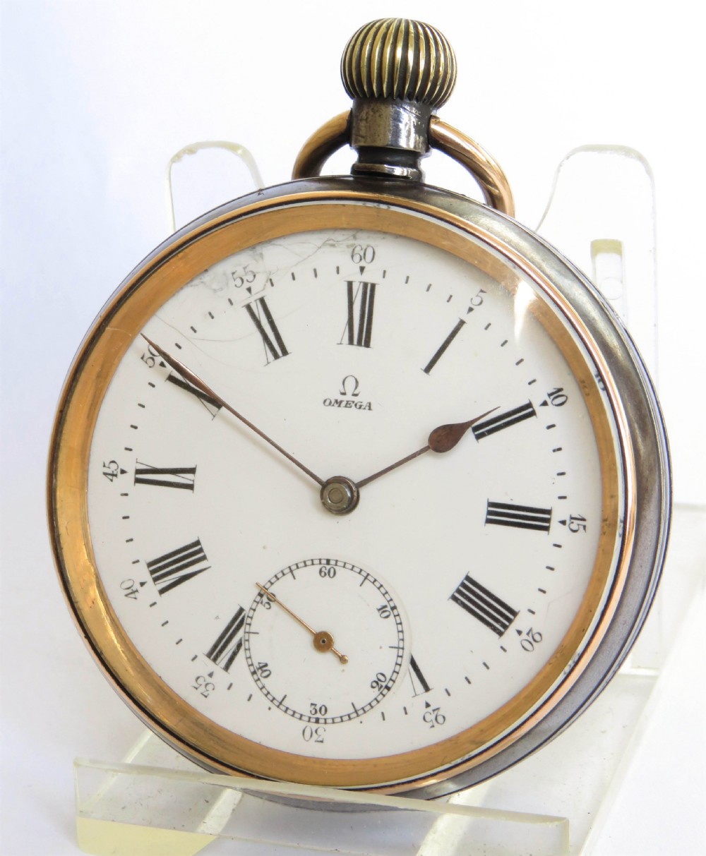 Antique Omega gun metal pocket watch