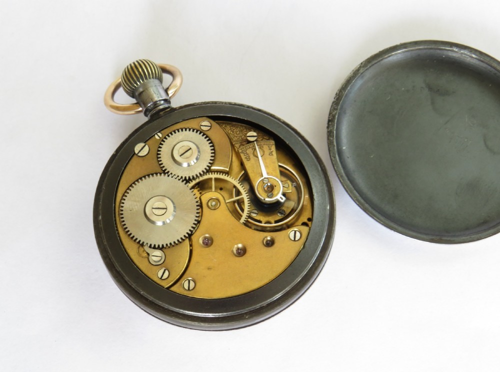 Antique Omega gun metal pocket watch View III