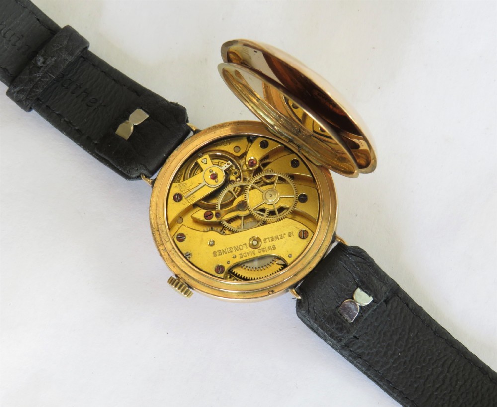 Gents 9ct gold Longines Benson watch, Army link View V