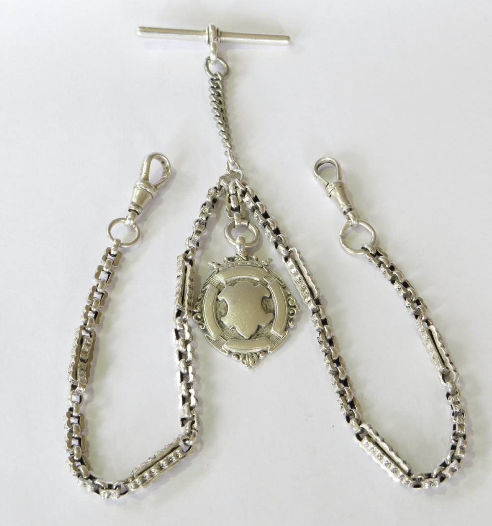 Victorian silver double pocket watch chain