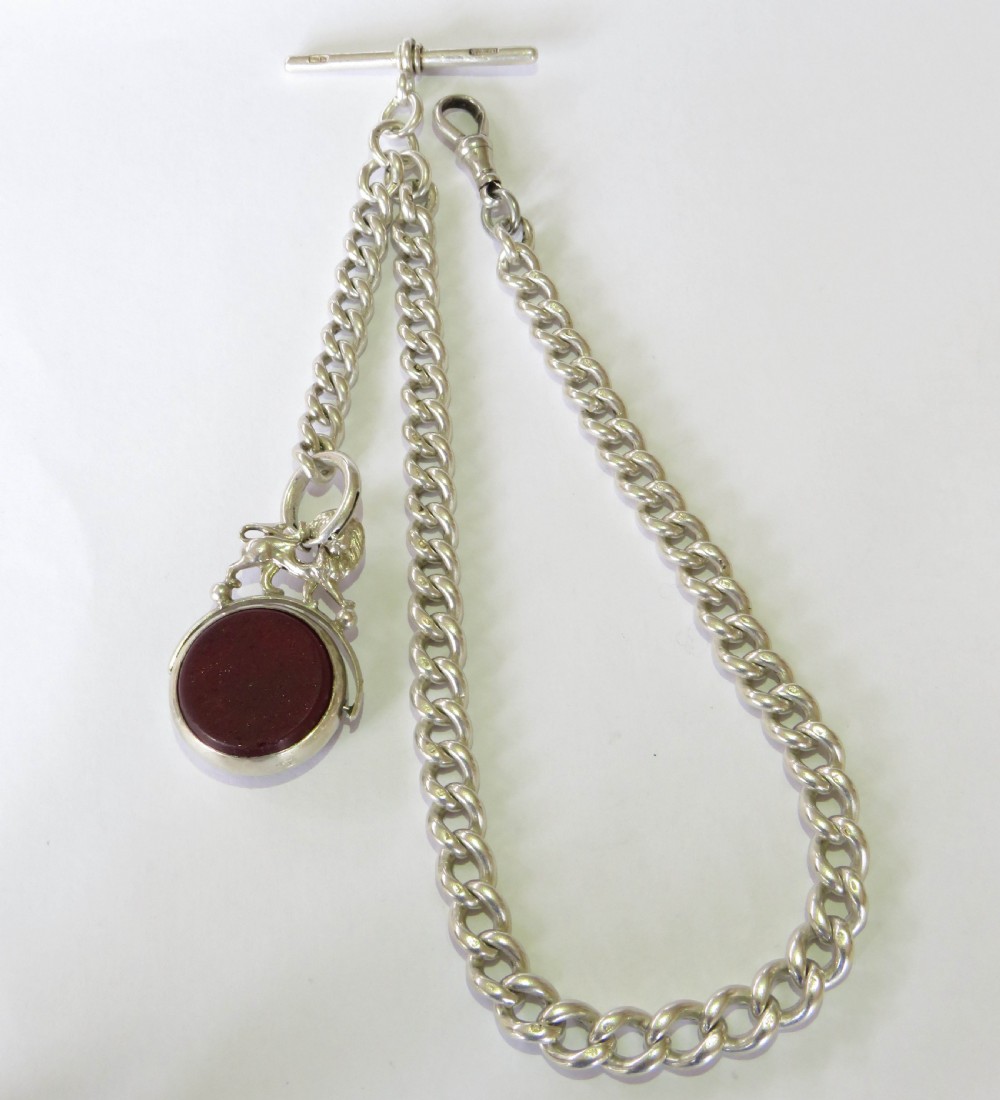 Victorian silver watch chain and swivel fob